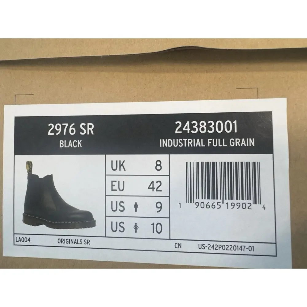 Dr. Martens 2976 SR Chelsea Boots Black Leather Slip Resistant Mens 9 Womens 10